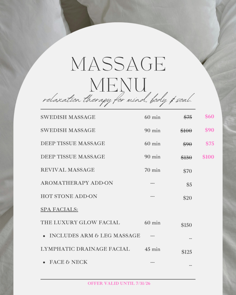 Massage Menu for Peoria IL MAssage therapist Licensed massage therapist