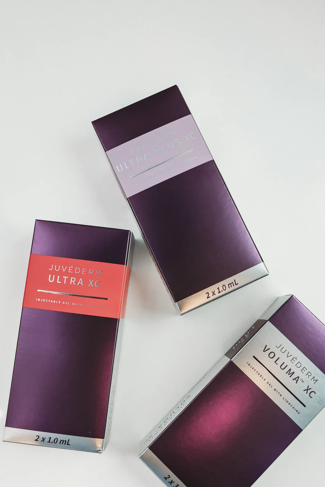Juvéderm Ultra XC, Ultra Plus XC and Voluma XC dermal filler boxes at New You Health in Peoria, IL